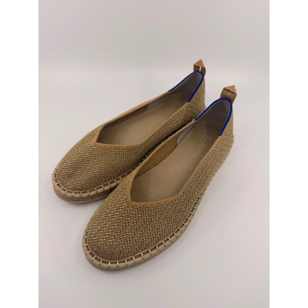 Rothys The Espadrille Camel Metallic Gold Knit Flats Shoes Women 8.5 186-008